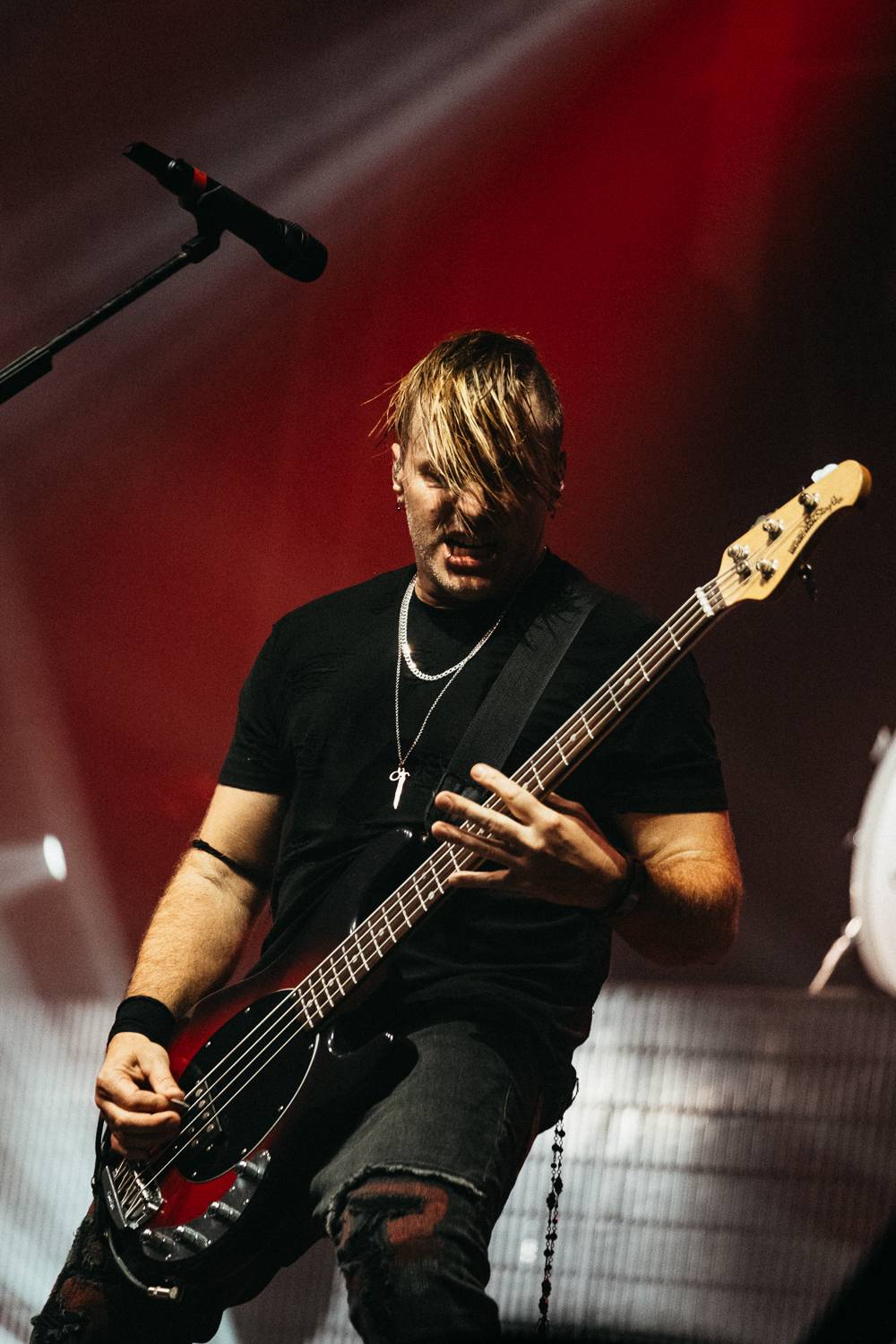 Vystrčené jazyky i burcující pohledy do publika. Three Days Grace se s pražským publikem nemazlili