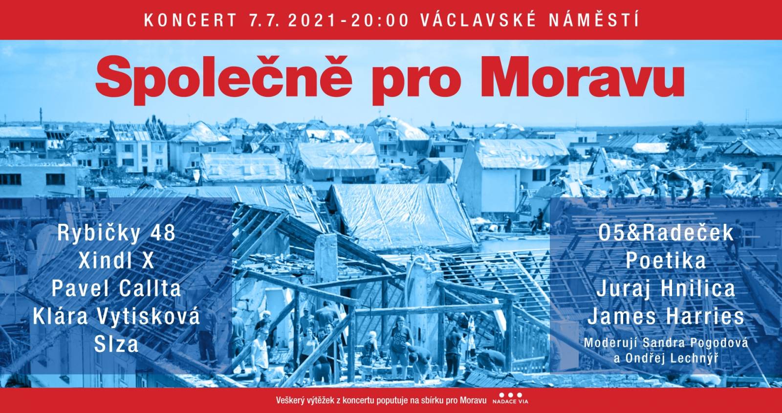 Václavské náměstí bude zpívat Společně pro Moravu. Vystoupí Rybičky 48, Klára Vytisková nebo O5 & Radeček