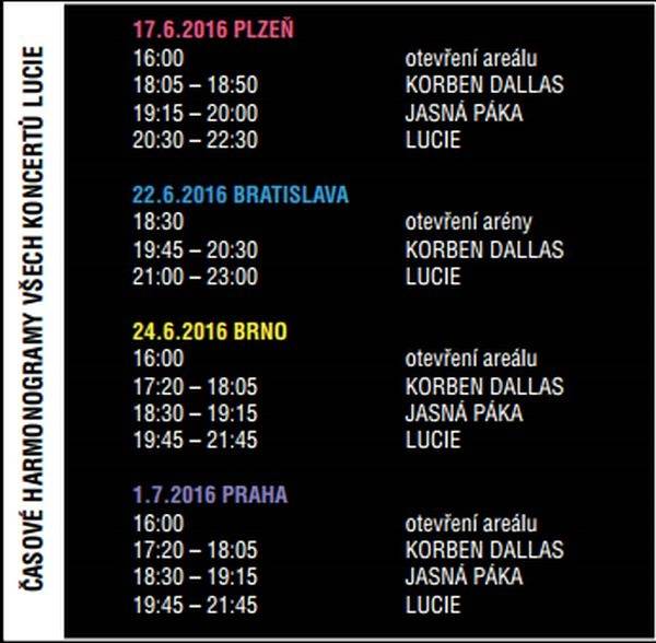 Lucie se v Brně přesouvá na Výstaviště. Známe časový harmonogram turné!