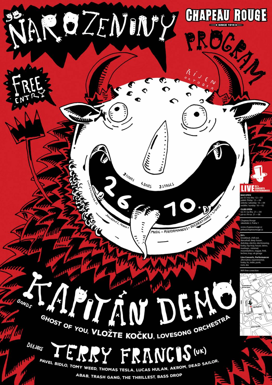 Chapeau Rouge oslaví 98. narozeniny, vystoupí Kapitán Demo a Terry Francis