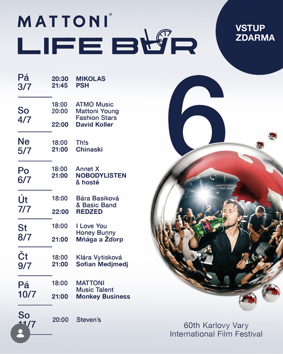 Mattoni Life Bar chystá na KVIFF opět bohatý program. Vystoupí David Koller, Chinaski, Monkey Business i Sofian Medjmedj